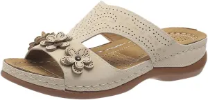 Women's Orthopedic Slippers Wedge Sandals for Women 2025 Summer Arch Support Hollow Breathable Holes Flowers Sandals Fish Mouth Open Toe Slippers Beach Casual Walking Shoes