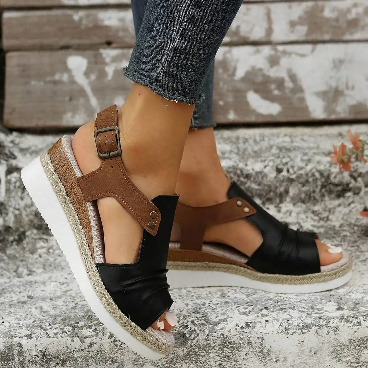 Womens Sandals 2024 Open Toe Wedge Espadrilles for Women Ankle Strap Orthopedic Dressy Summer Platform Sandals