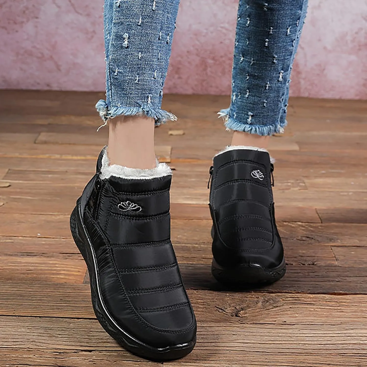 Women's Snow Boots with Heels Waterproof Slip On Boots Ladies Womens Warm Fur Lined Barefoot Shoes Grounded Footwear Hiking Rain Boots Women Mens Snow Booties