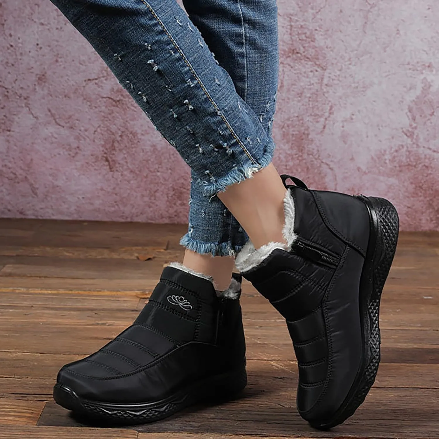 Women's Snow Boots with Heels Waterproof Slip On Boots Ladies Womens Warm Fur Lined Barefoot Shoes Grounded Footwear Hiking Rain Boots Women Mens Snow Booties